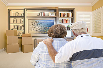 senior couple envisioning a family room