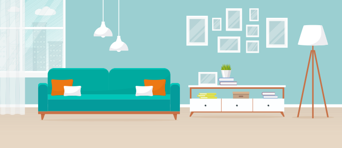 neatly organized living room